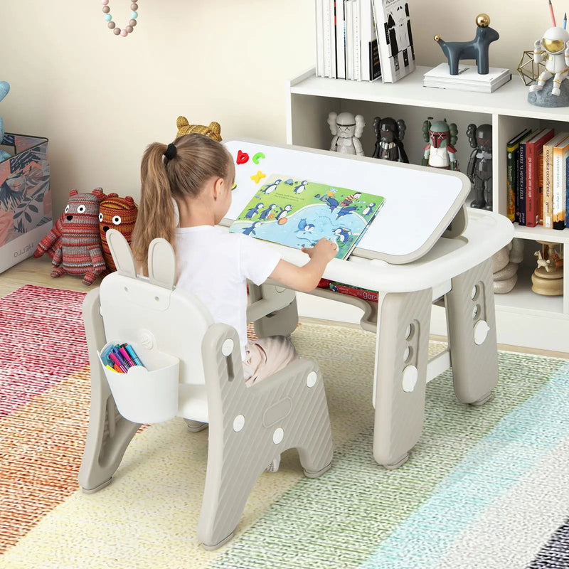 Kids Table and Chair Set with Flip-Top Bookshelf by DirectDeals