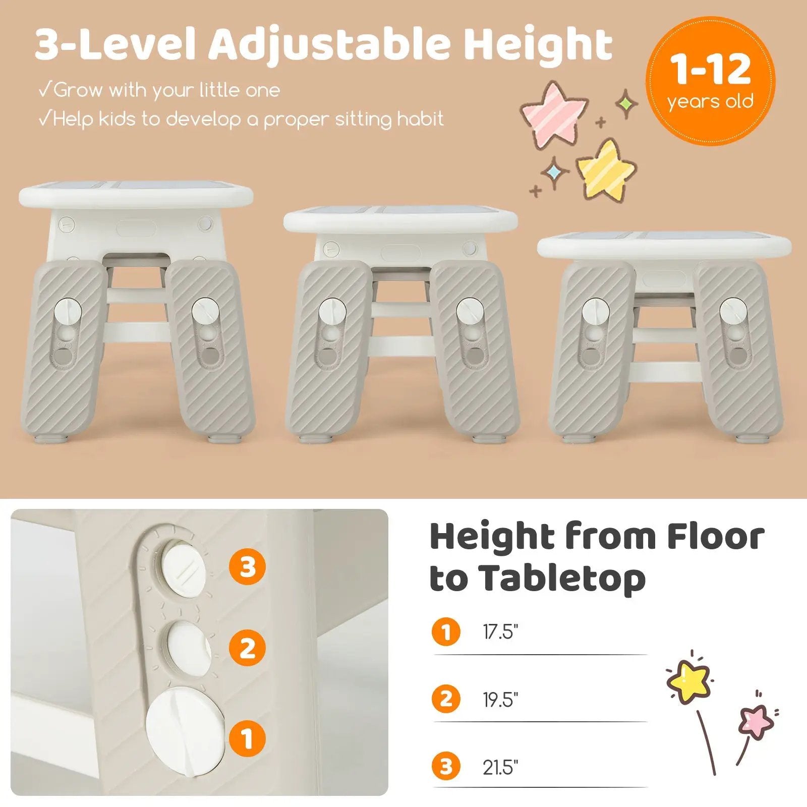 Kids Table and Chair Set with Flip-Top Bookshelf by DirectDeals
