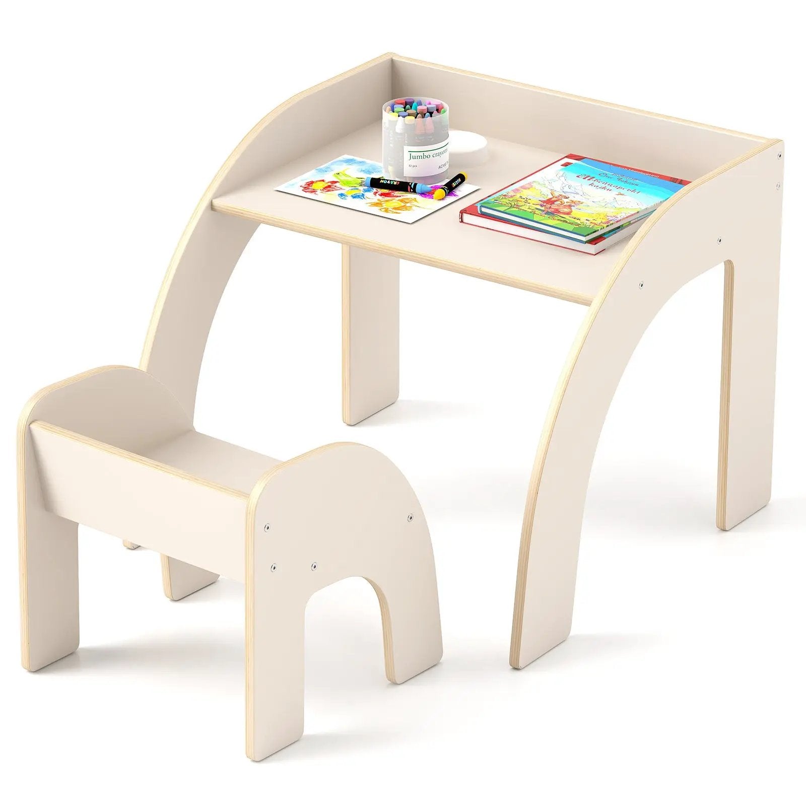 Kids Table and Chair Set with Wide Tabletop and Curved Edges for Kids Room by DirectDeals