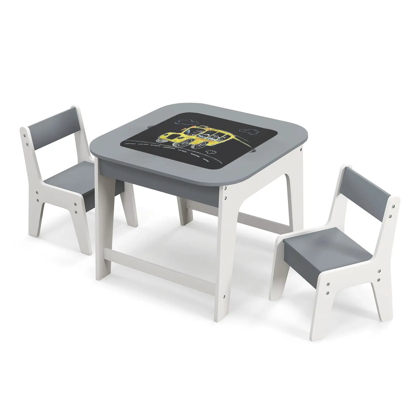 Kid's Table and Chairs Set with Double-sized Tabletop-Gray by DirectDeals