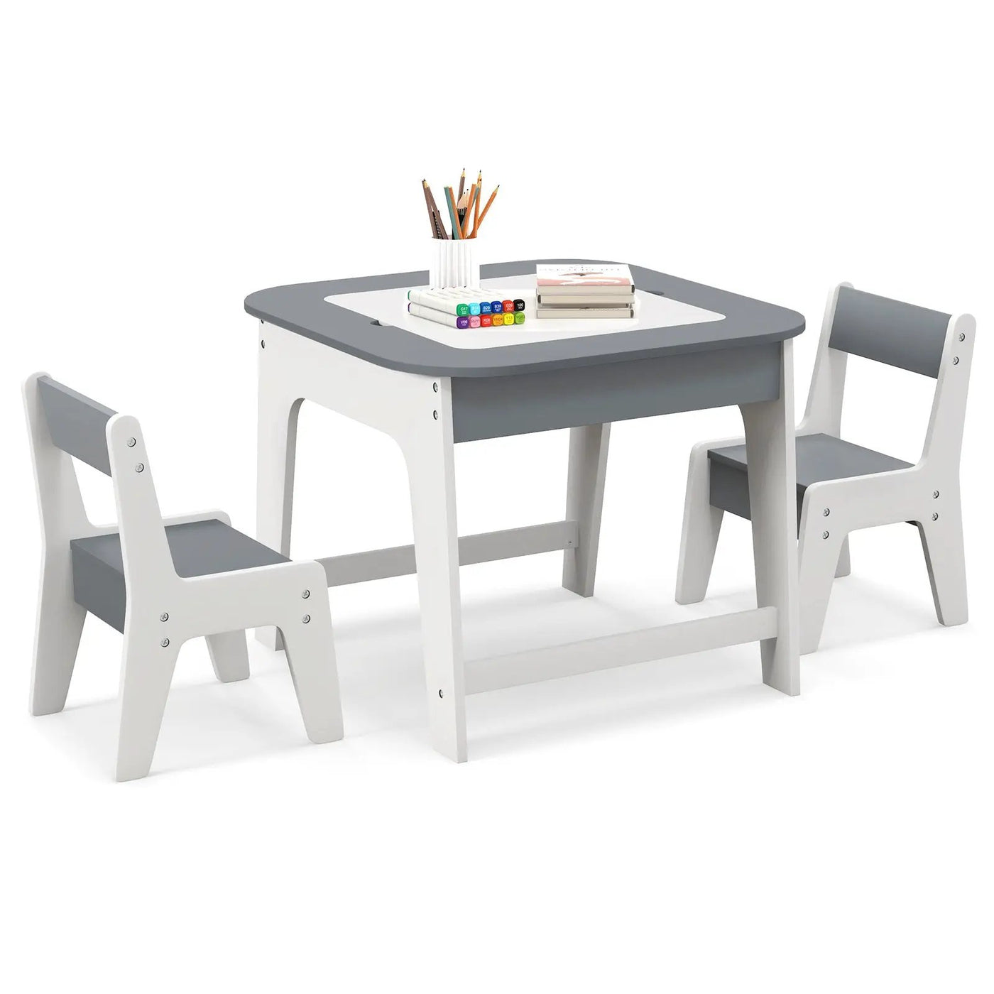 Kid's Table and Chairs Set with Double-sized Tabletop-Gray by DirectDeals