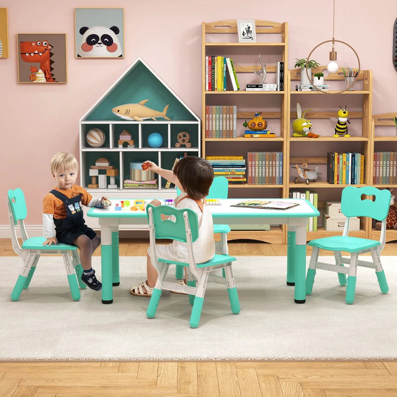 Kids Table and Chairs Set for 4 with Graffiti Desktop by DirectDeals