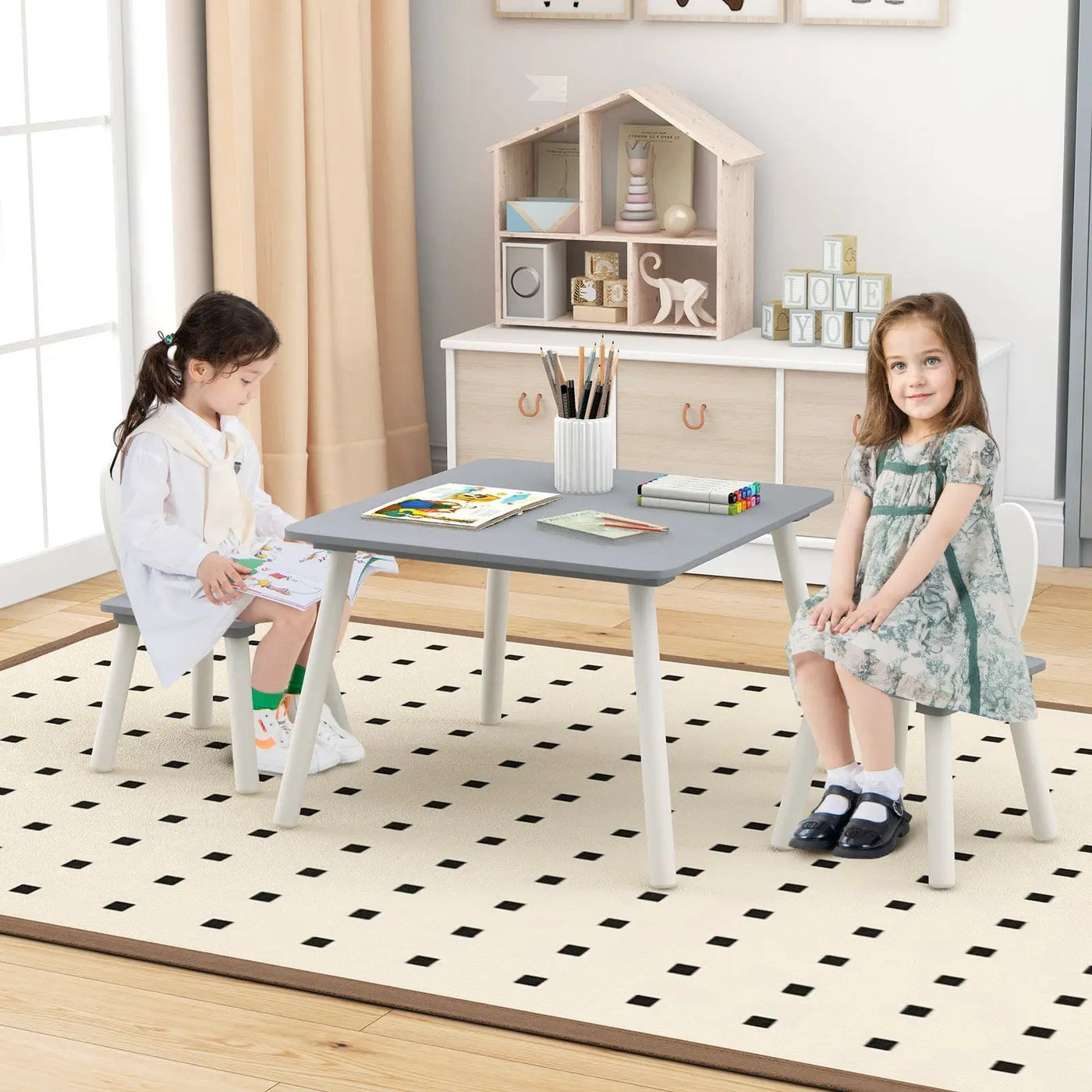 3 Pieces Kids Table and Chairs Set for Arts Crafts Snack Time by DirectDeals