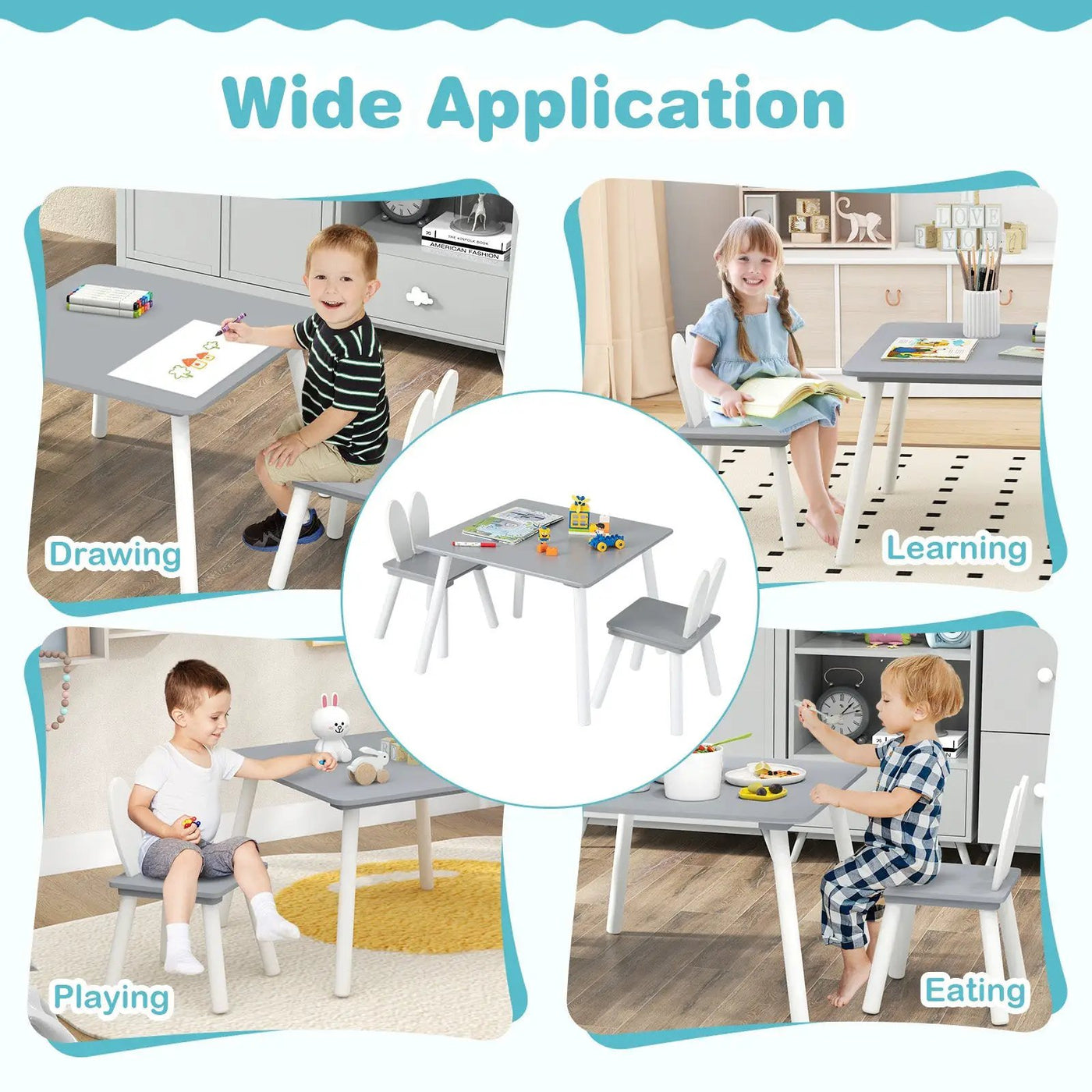 3 Pieces Kids Table and Chairs Set for Arts Crafts Snack Time by DirectDeals