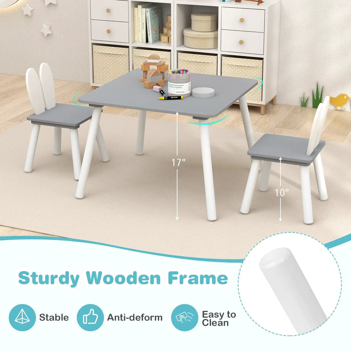 3 Pieces Kids Table and Chairs Set for Arts Crafts Snack Time by DirectDeals