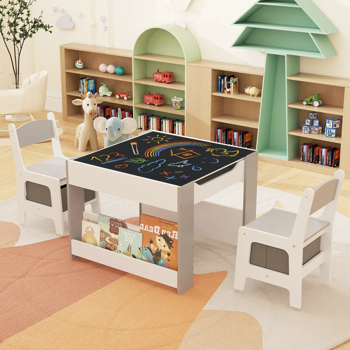 4 in 1 Kids Toddler Activity Table and Chairs Set with Reversible Tabletop by DirectDeals