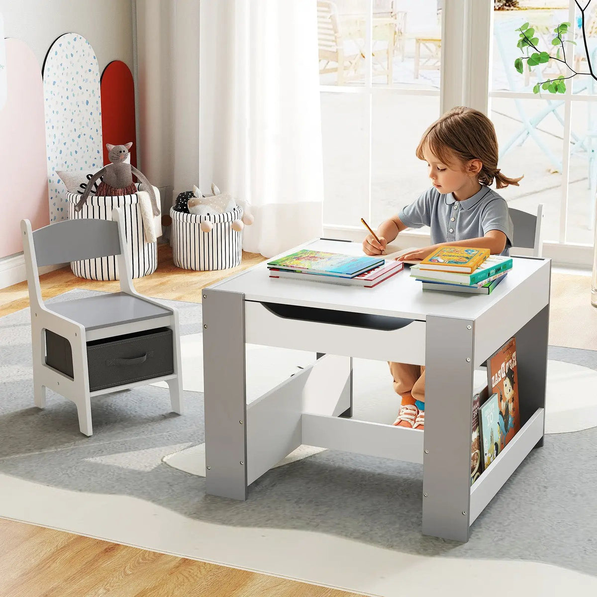 4 in 1 Kids Toddler Activity Table and Chairs Set with Reversible Tabletop by DirectDeals
