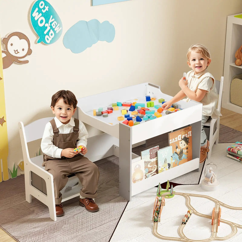 4 in 1 Kids Toddler Activity Table and Chairs Set with Reversible Tabletop by DirectDeals