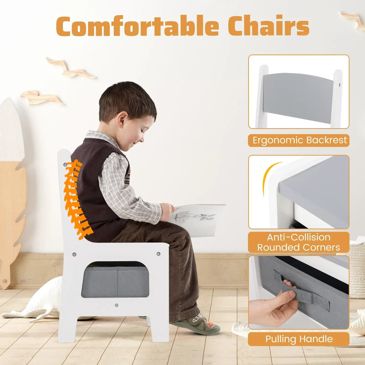 4 in 1 Kids Toddler Activity Table and Chairs Set with Reversible Tabletop by DirectDeals