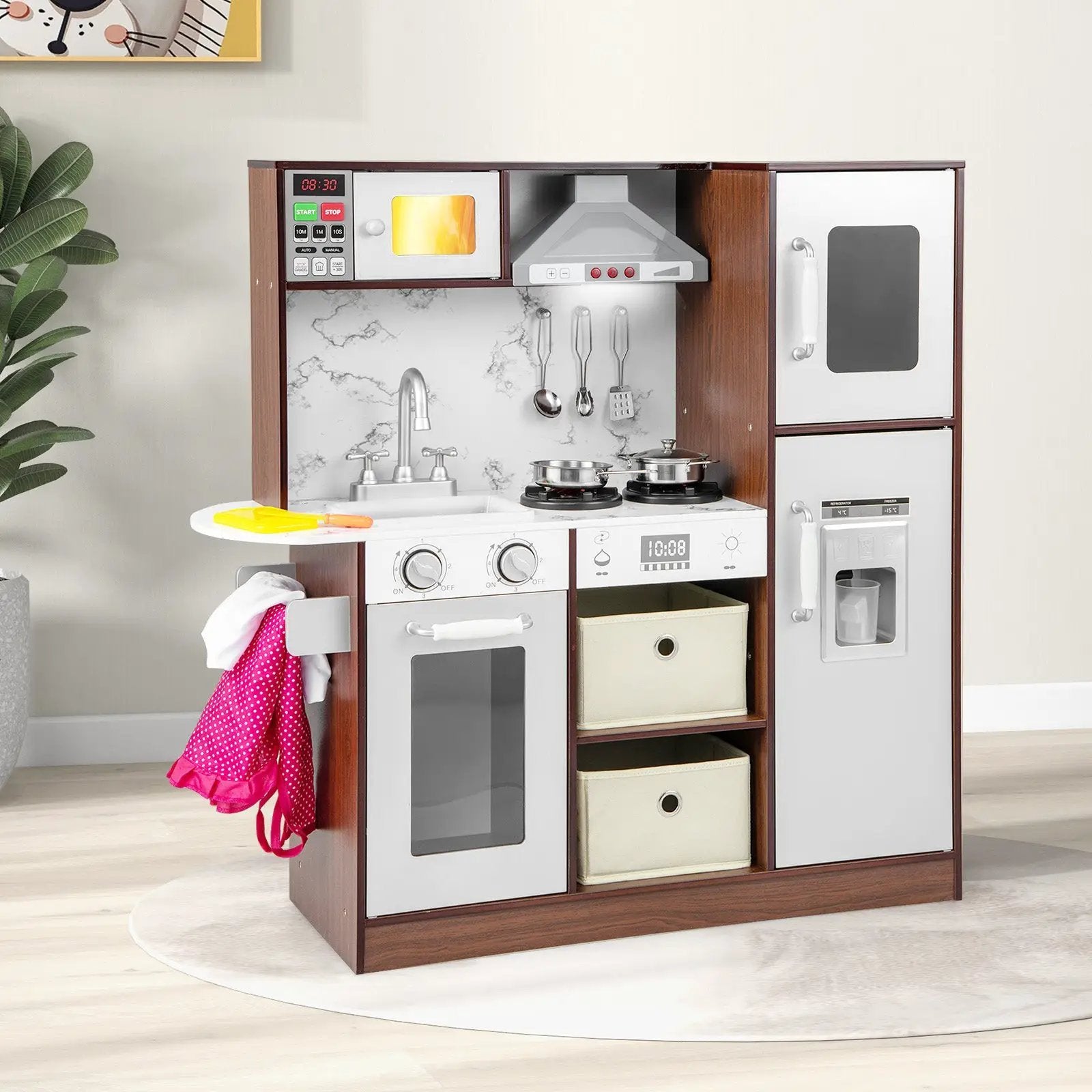 Kids Modern Toy Kitchen Playset with Attractive Lights and Sounds-Coffee by DirectDeals