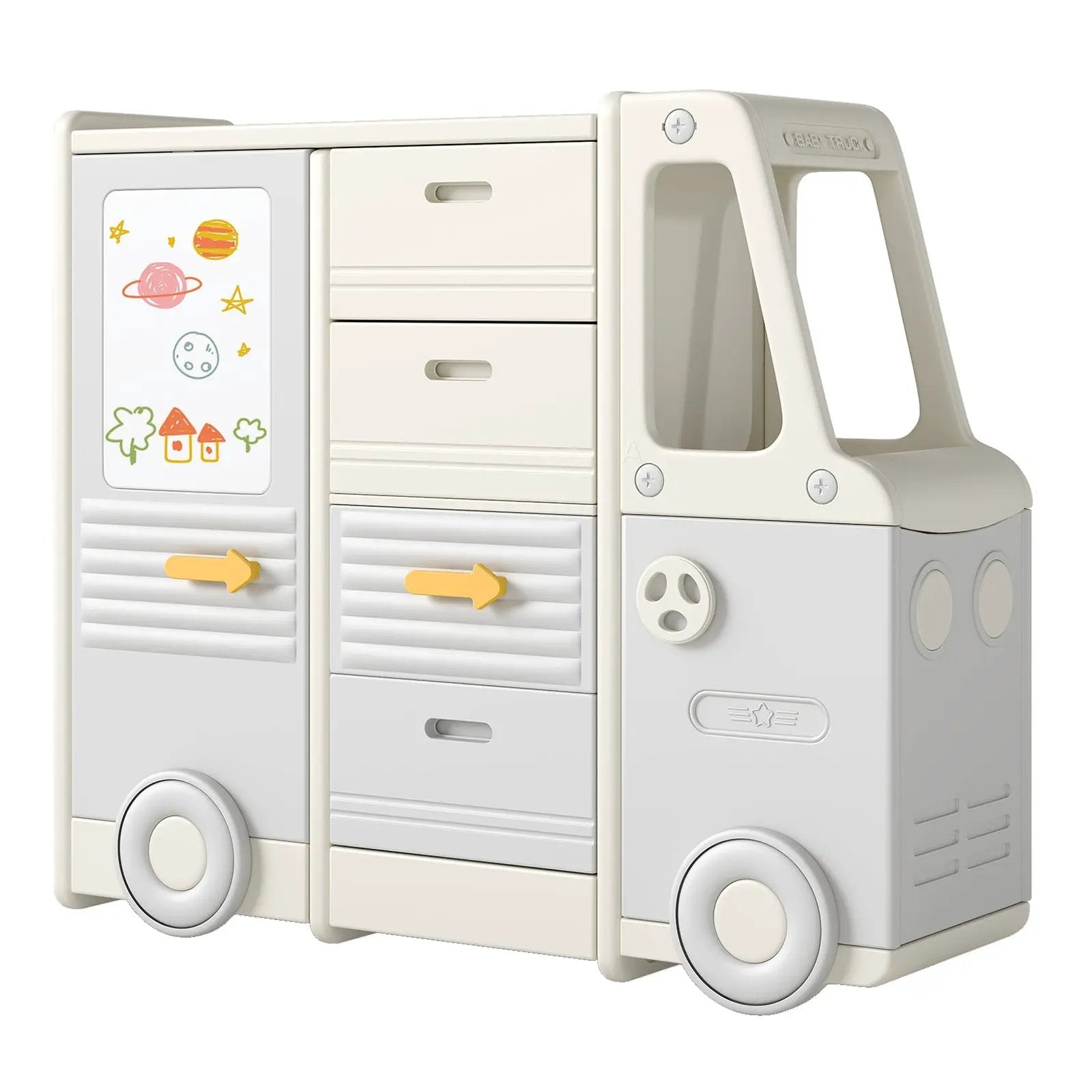 Kids Toy Storage Organizer Bus-shaped Children Cabinet with 4 Pull-out Drawers with Handles-Gray by DirectDeals