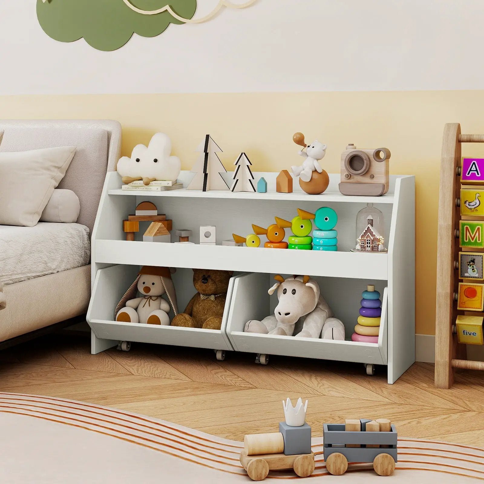 Kids Toy Storage Organizer Wooden Bookcase with 2 Movable Drawers by DirectDeals