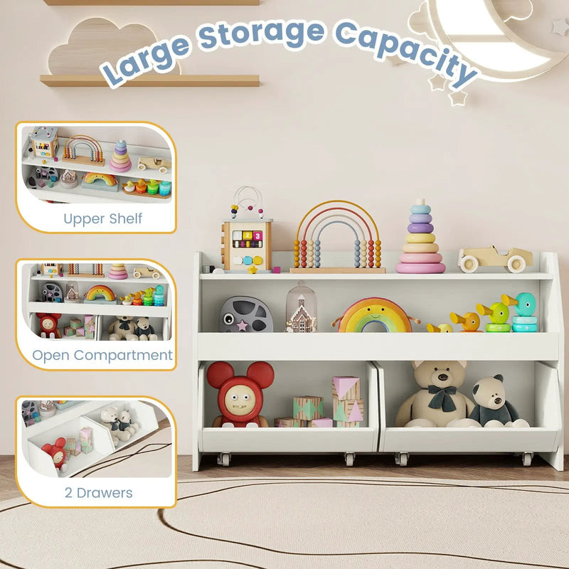 Kids Toy Storage Organizer Wooden Bookcase with 2 Movable Drawers by DirectDeals