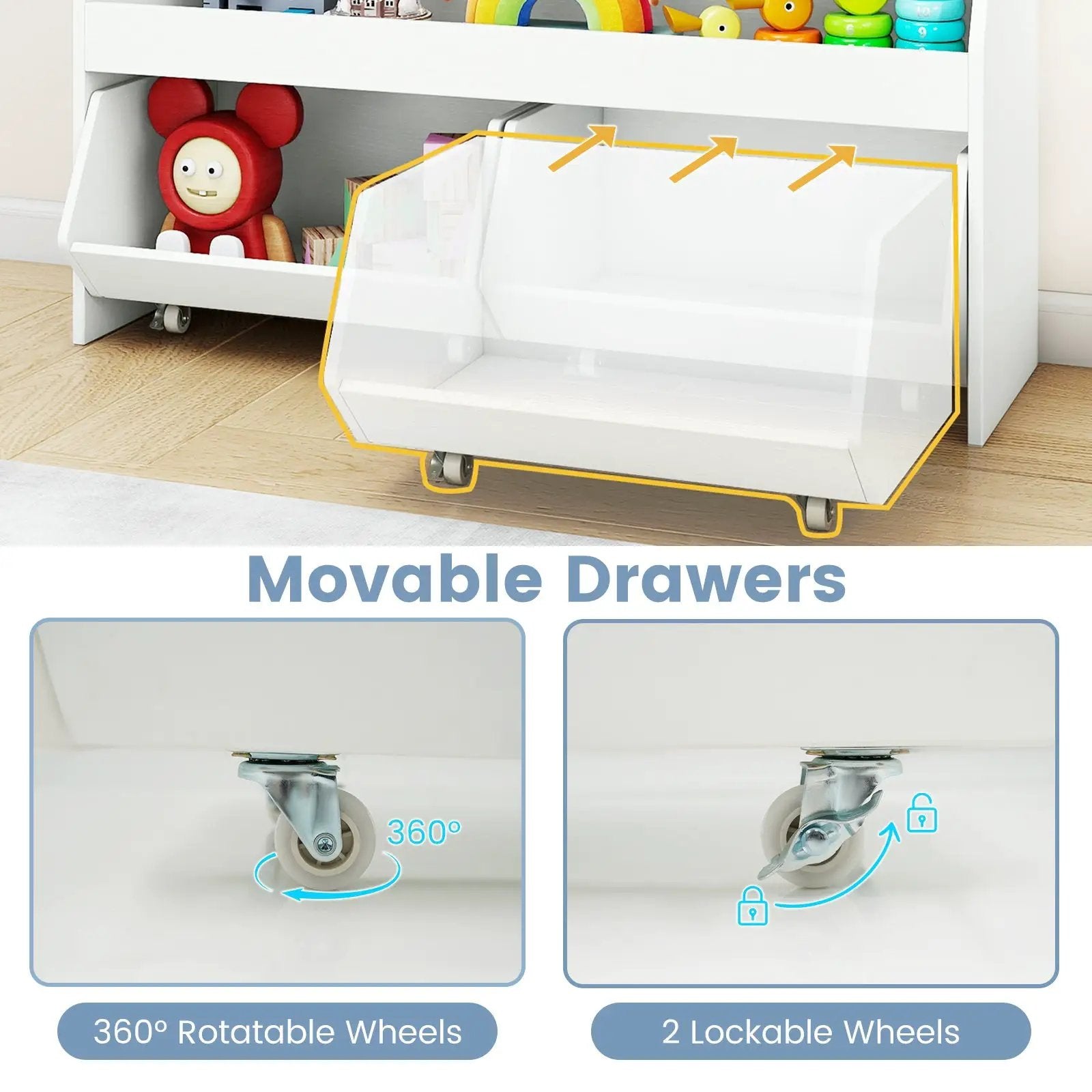 Kids Toy Storage Organizer Wooden Bookcase with 2 Movable Drawers by DirectDeals