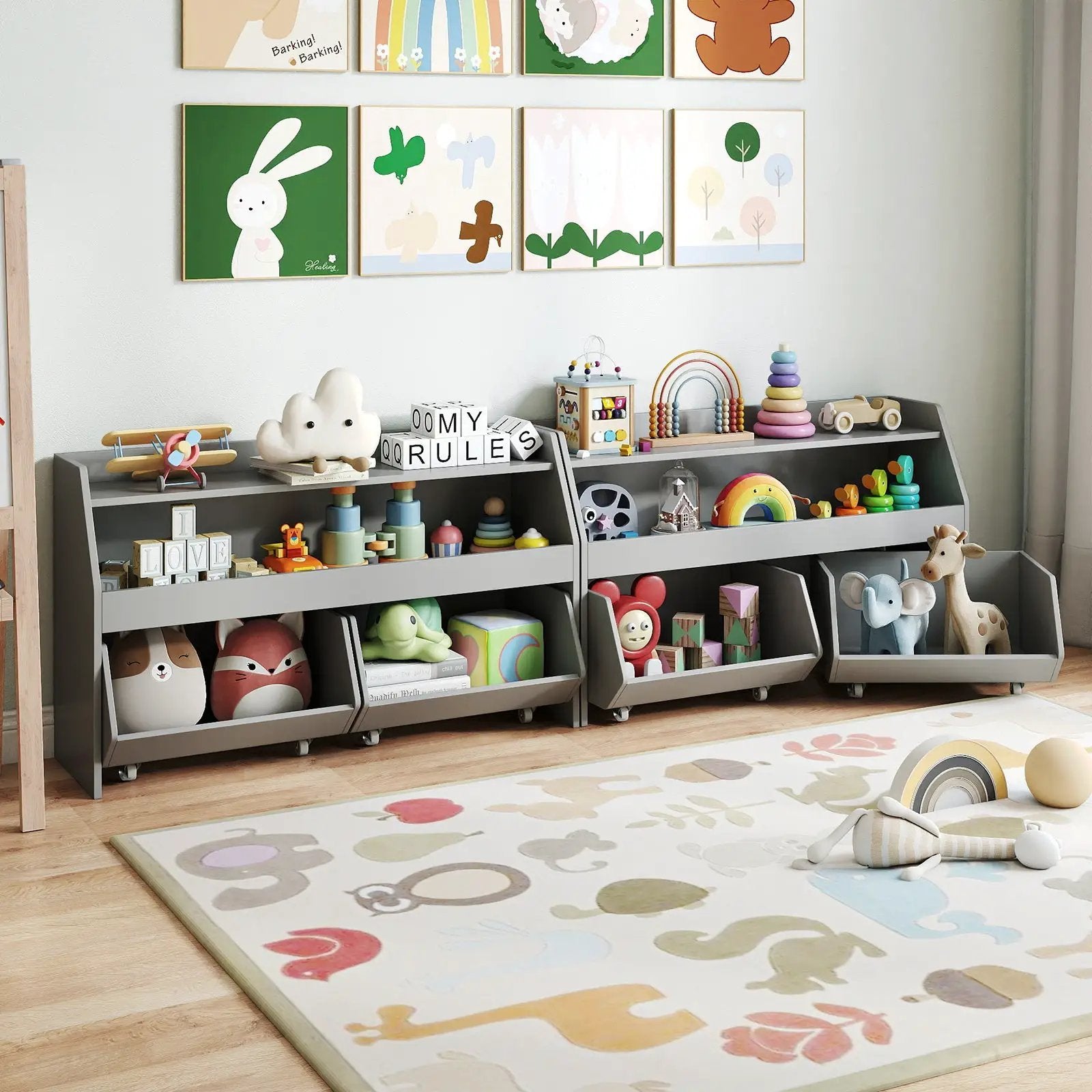Kids Toy Storage Organizer Wooden Bookcase with 2 Movable Drawers by DirectDeals