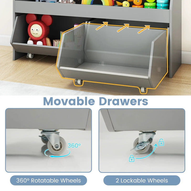 Kids Toy Storage Organizer Wooden Bookcase with 2 Movable Drawers by DirectDeals