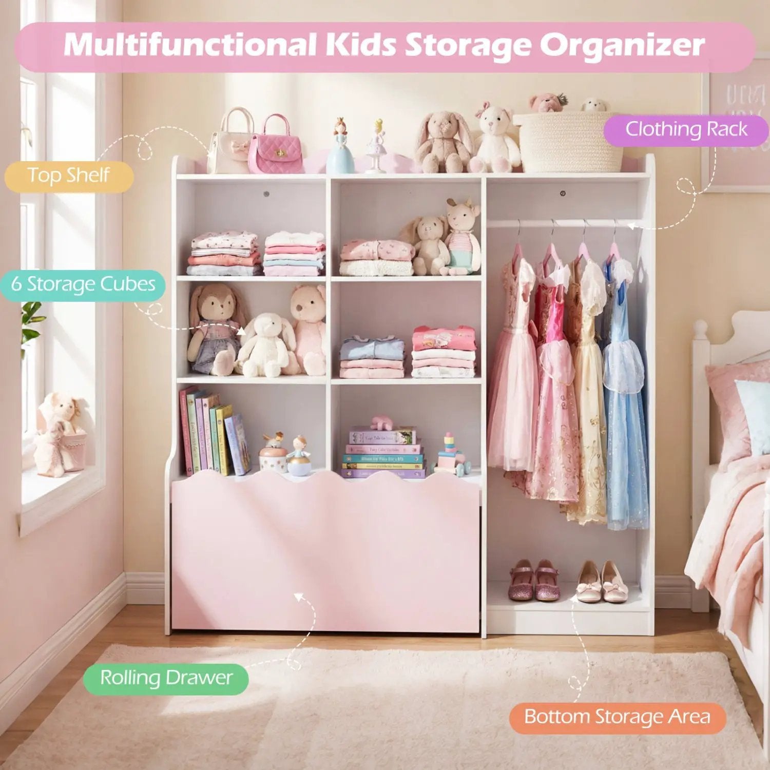 Kids Toy Storage Organizer Children Dress up Closet Wardrobe with Clothing Rack by DirectDeals