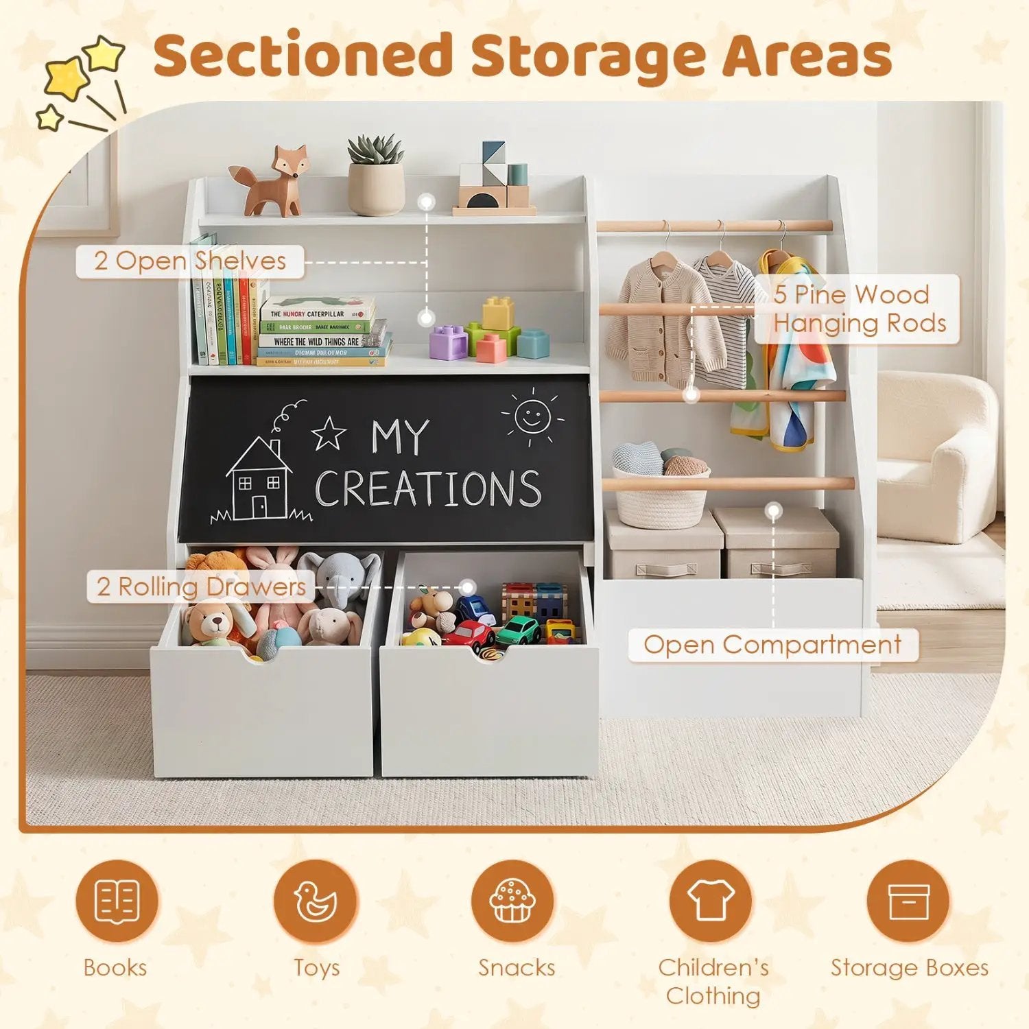 Kids Toy Storage Organizer with Flip-Up Blackboard by DirectDeals