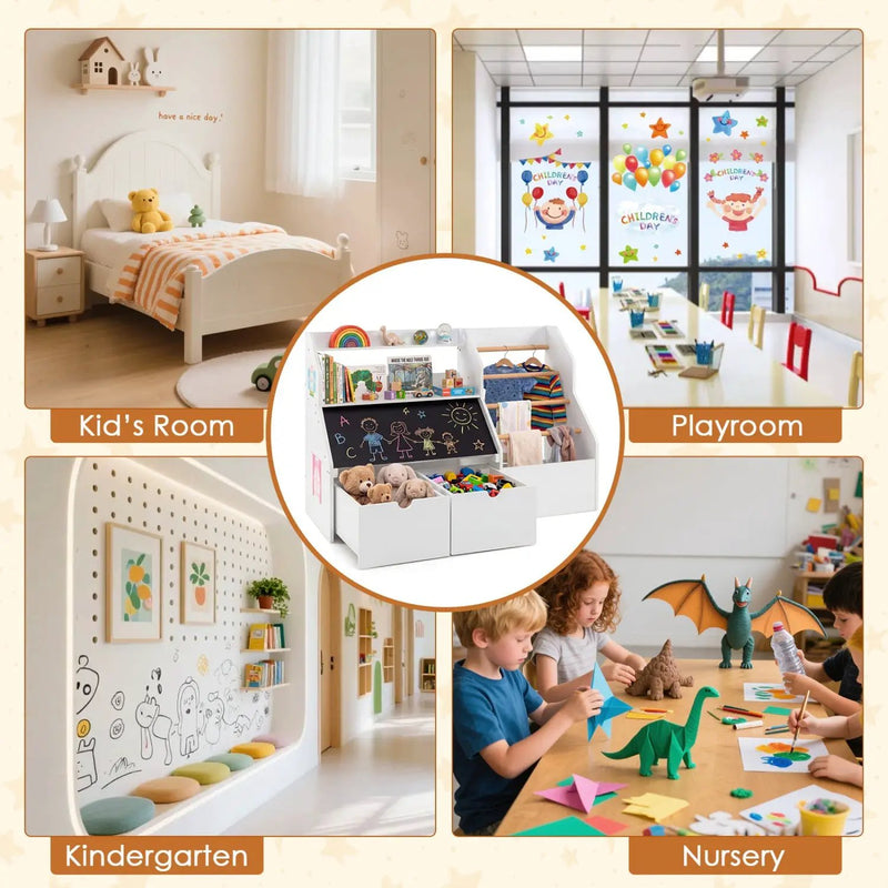 Kids Toy Storage Organizer with Flip-Up Blackboard by DirectDeals