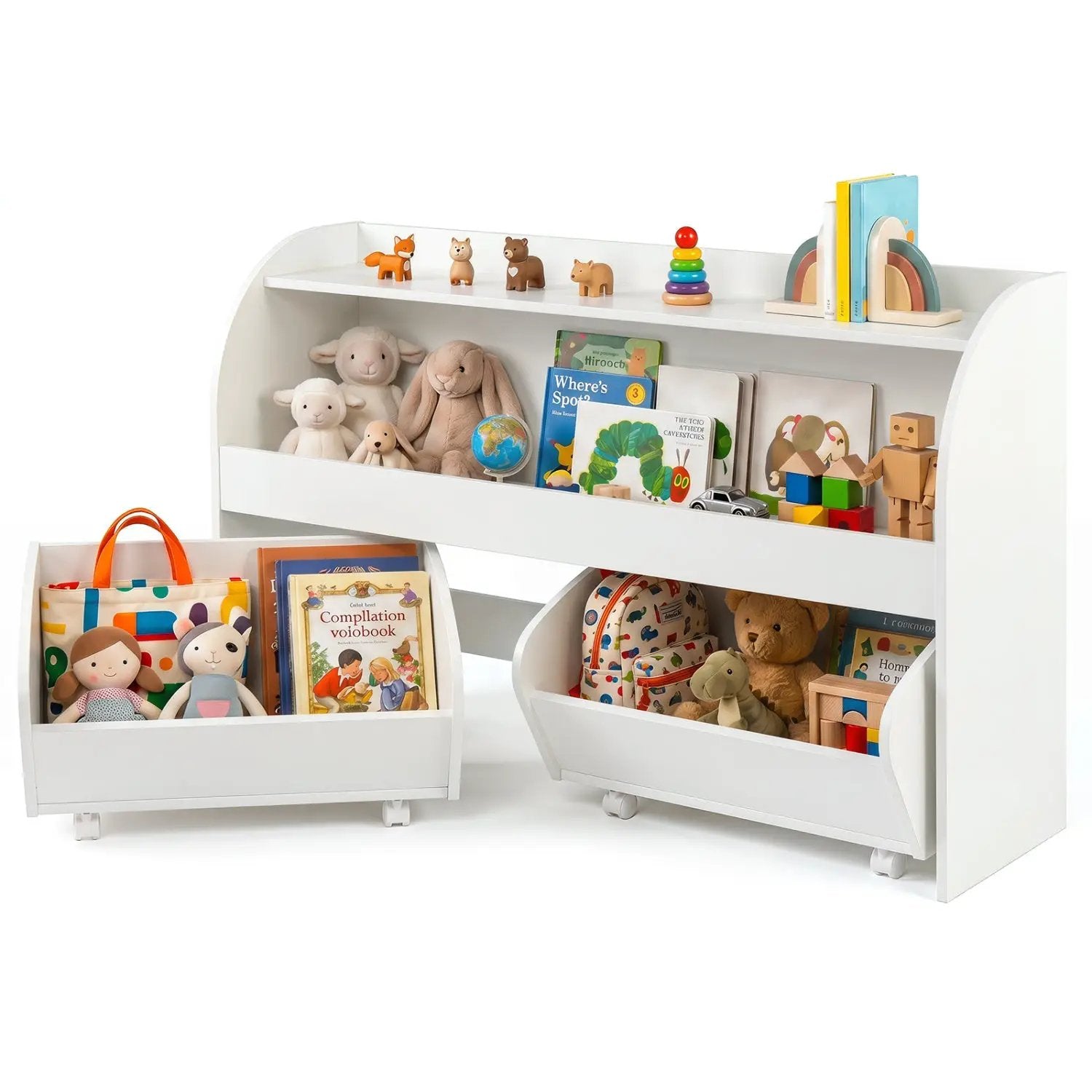 Kids Storage Organizer with Rolling Drawers & Bookshelf by DirectDeals