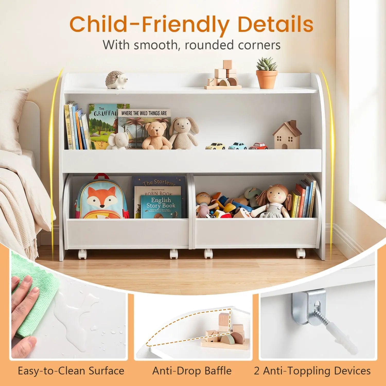 Kids Storage Organizer with Rolling Drawers & Bookshelf by DirectDeals