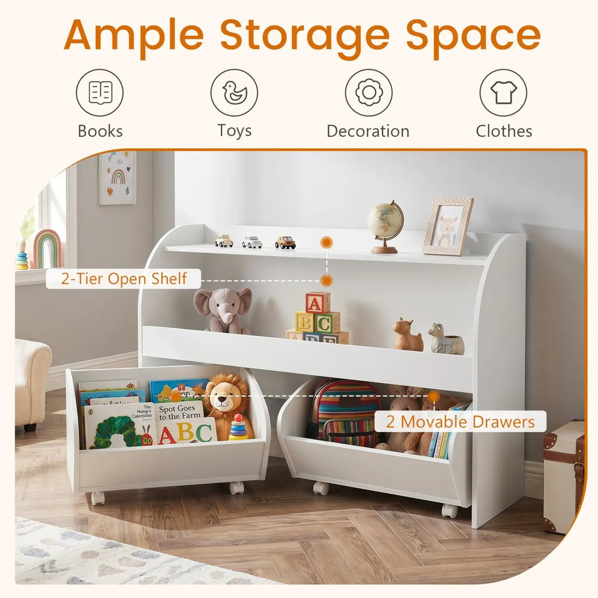 Kids Storage Organizer with Rolling Drawers & Bookshelf by DirectDeals