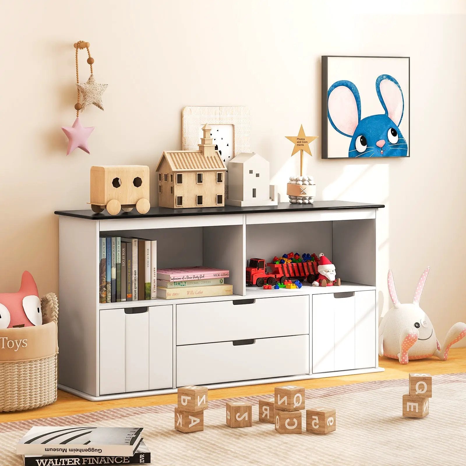 Kids Toy Storage Organizer with Blackboard Top-4-Drawer by DirectDeals