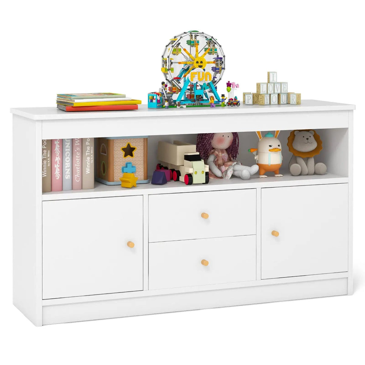 Kids Toy Storage Organizer with Open Shelf and 2 Drawers for Playroom by DirectDeals