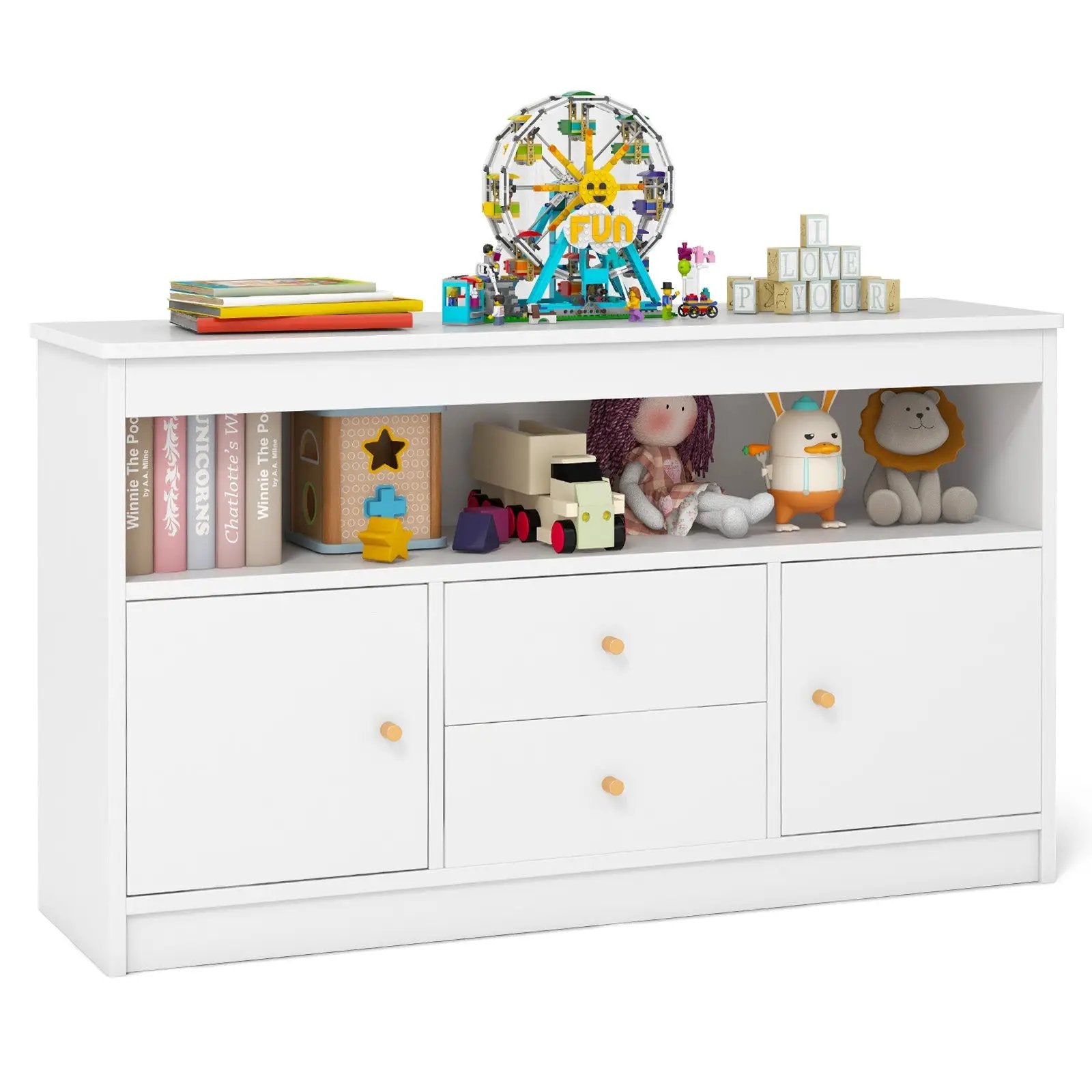 Kids Toy Storage Organizer with Open Shelf and 2 Drawers for Playroom by DirectDeals