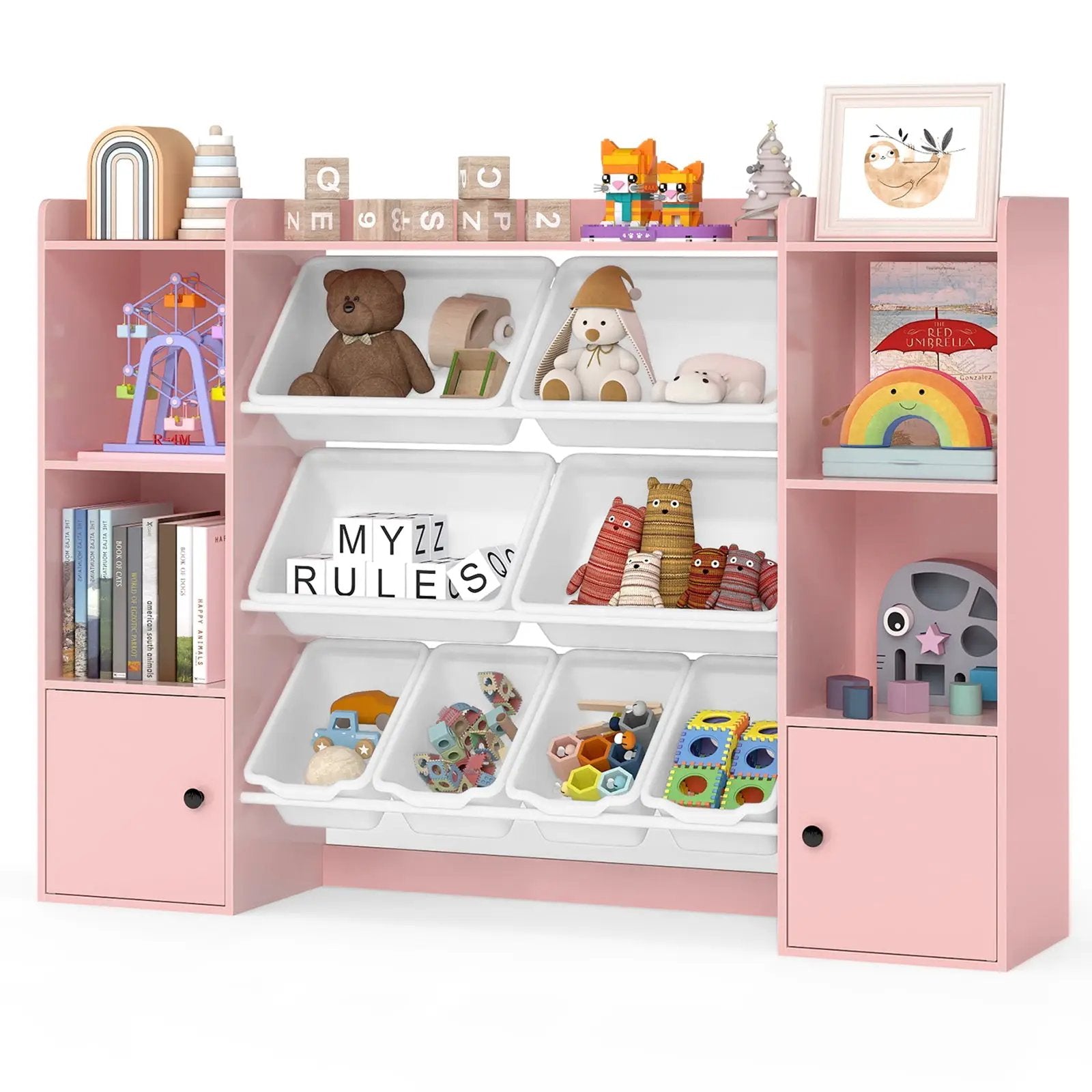 Kids Toy Storage and Bookshelf with Boxes and Open Shelves by DirectDeals