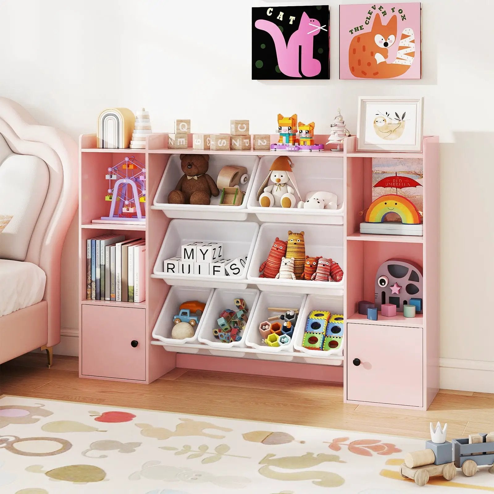 Kids Toy Storage and Bookshelf with Boxes and Open Shelves by DirectDeals