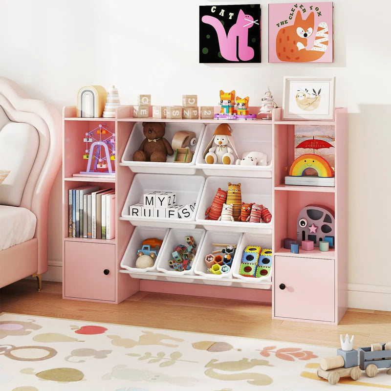 Kids Toy Storage and Bookshelf with Boxes and Open Shelves by DirectDeals
