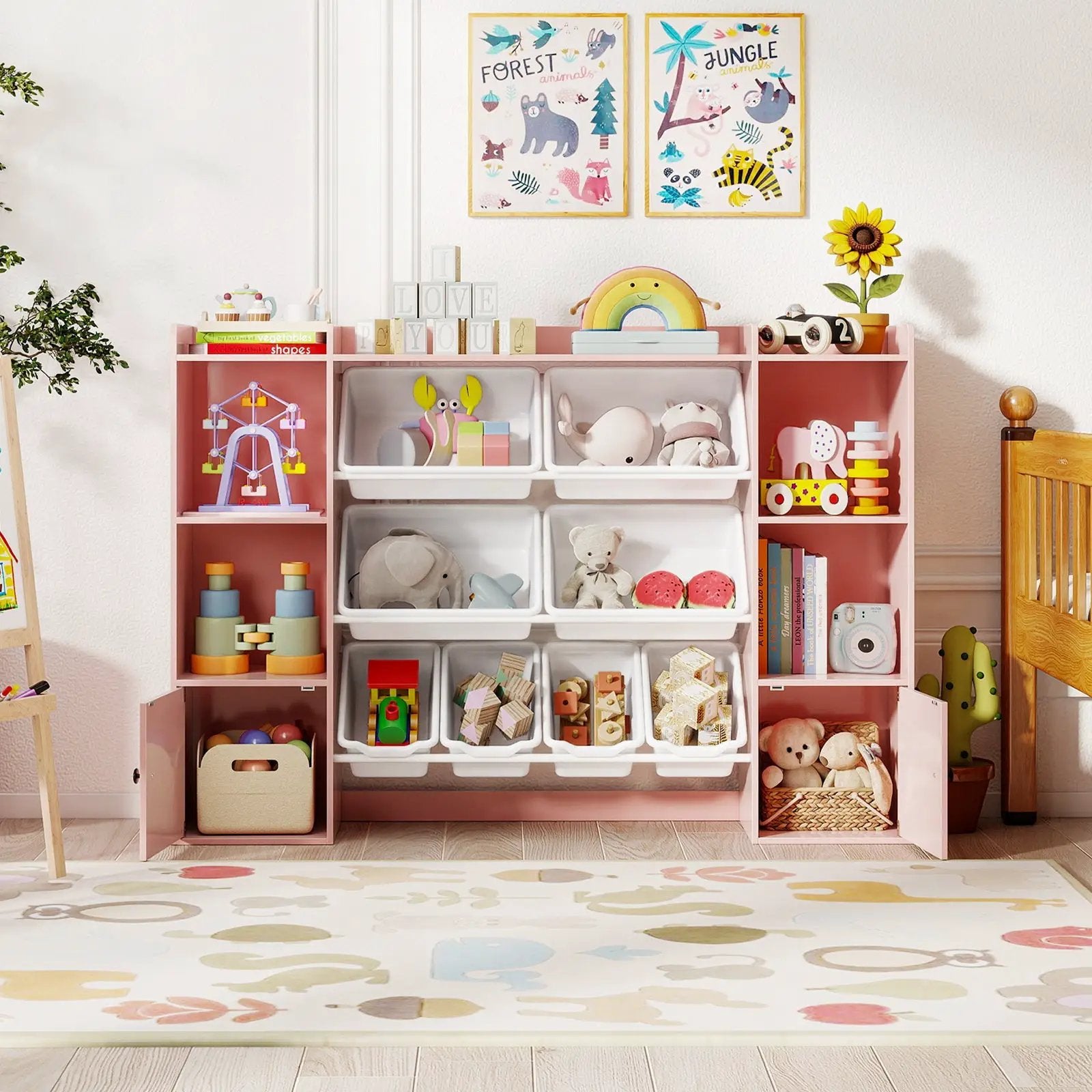 Kids Toy Storage and Bookshelf with Boxes and Open Shelves by DirectDeals