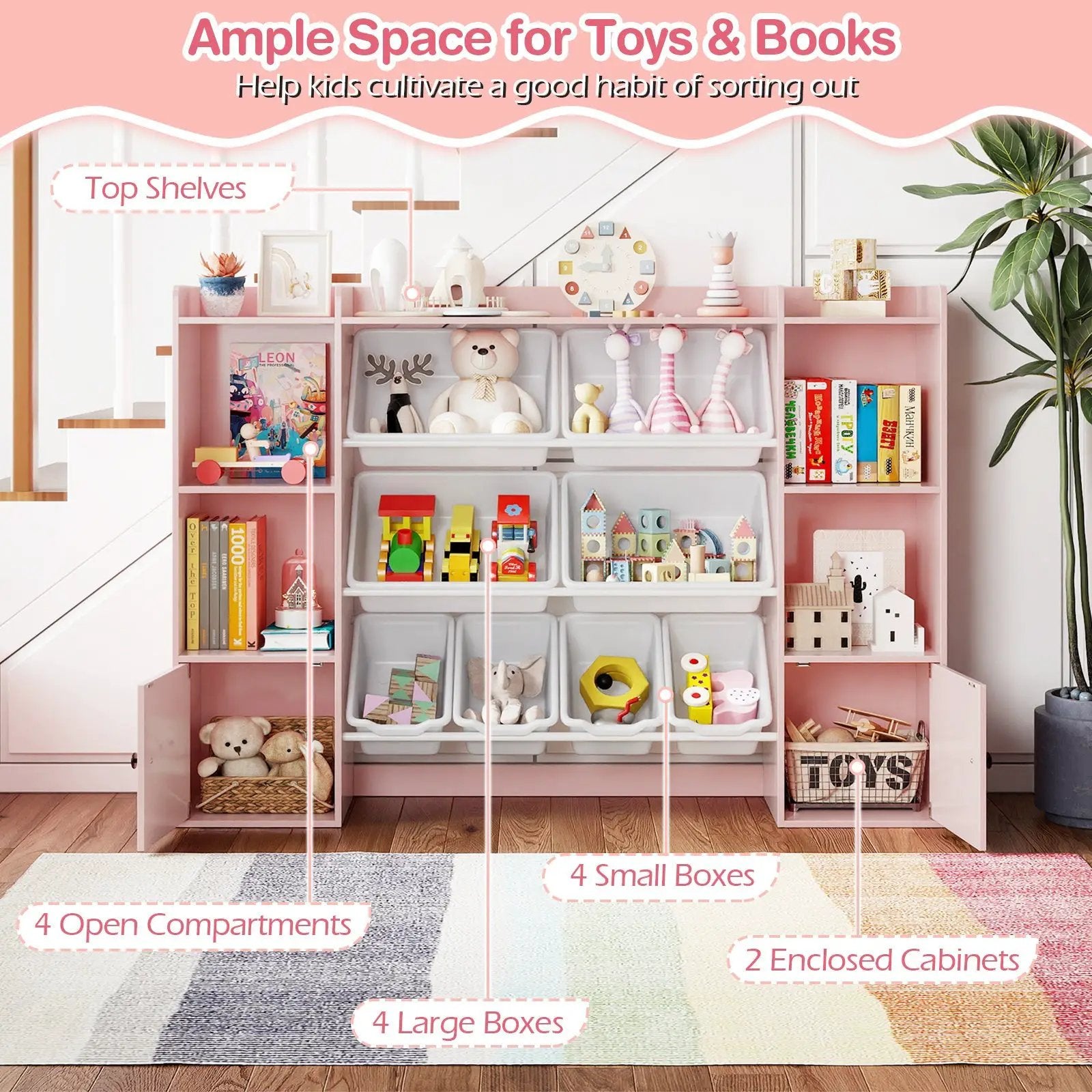 Kids Toy Storage and Bookshelf with Boxes and Open Shelves by DirectDeals