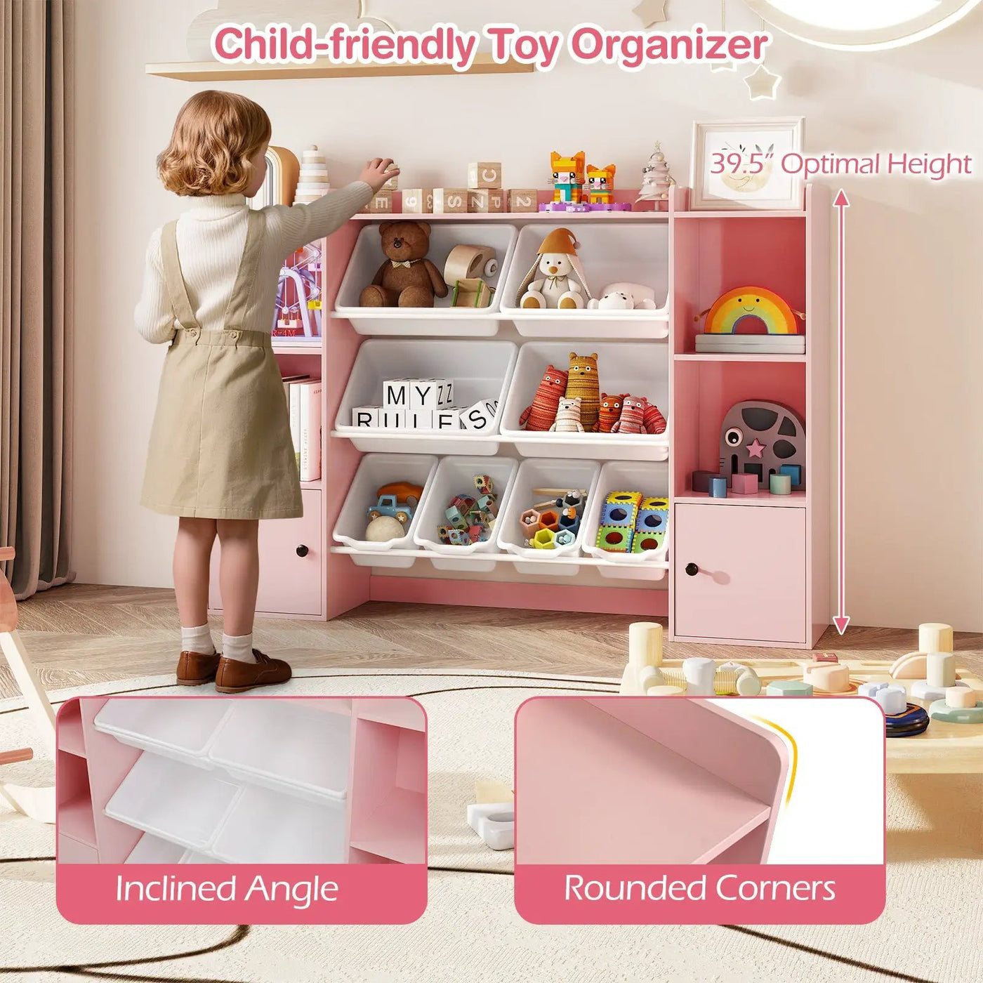 Kids Toy Storage and Bookshelf with Boxes and Open Shelves by DirectDeals