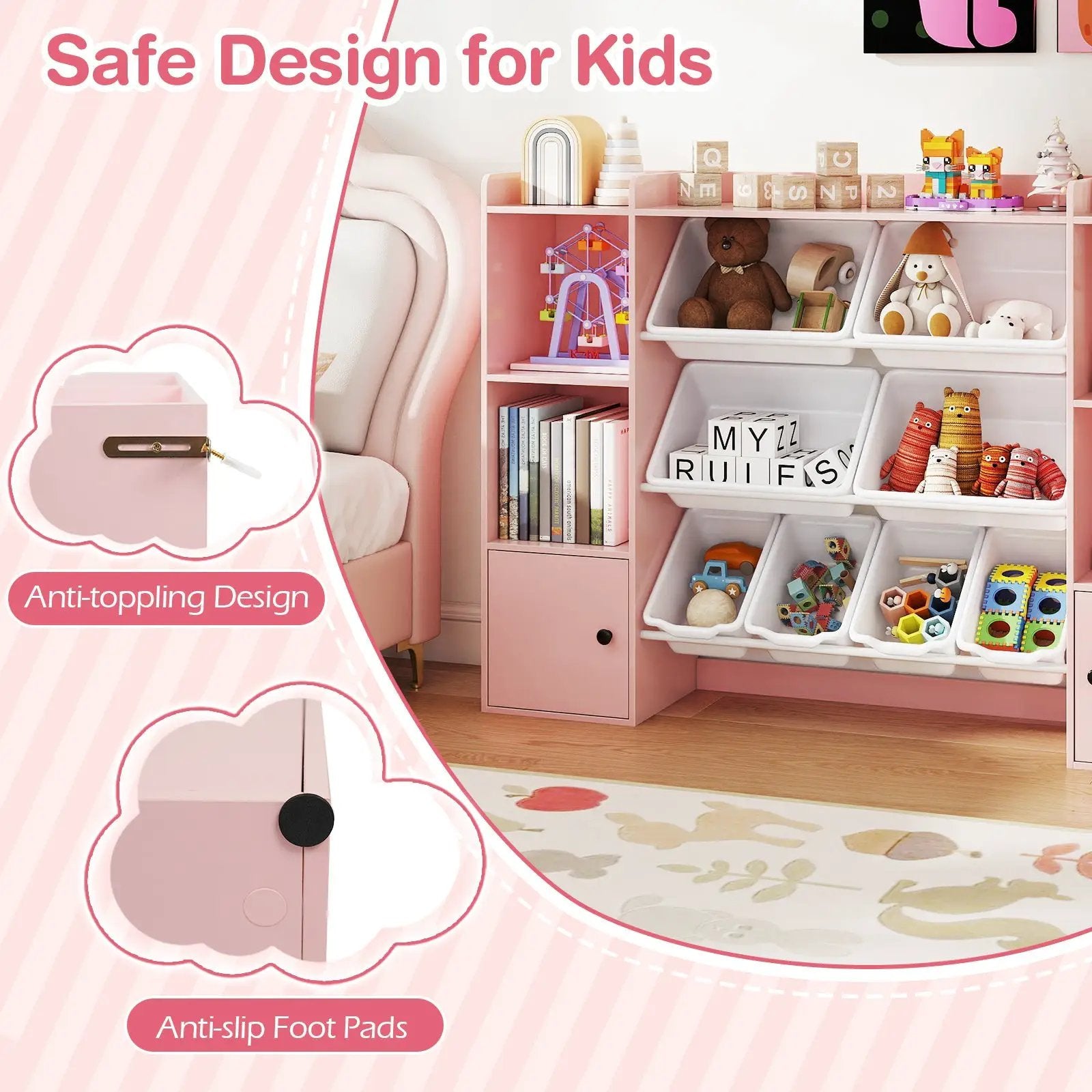 Kids Toy Storage and Bookshelf with Boxes and Open Shelves by DirectDeals