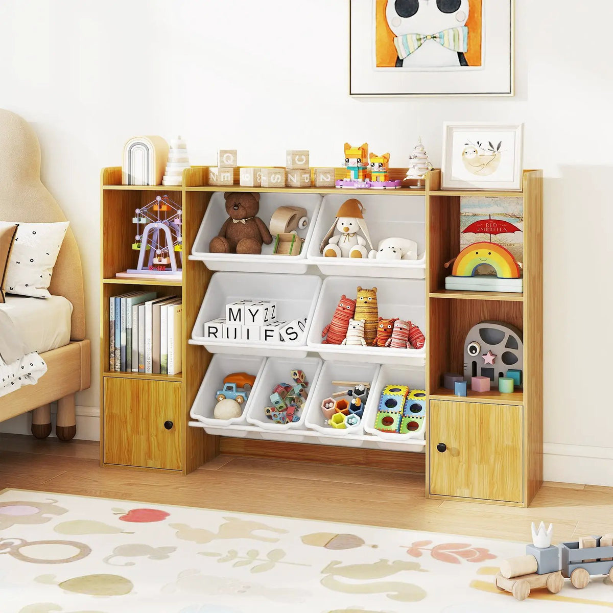 Kids Toy Storage and Bookshelf with Boxes and Open Shelves by DirectDeals