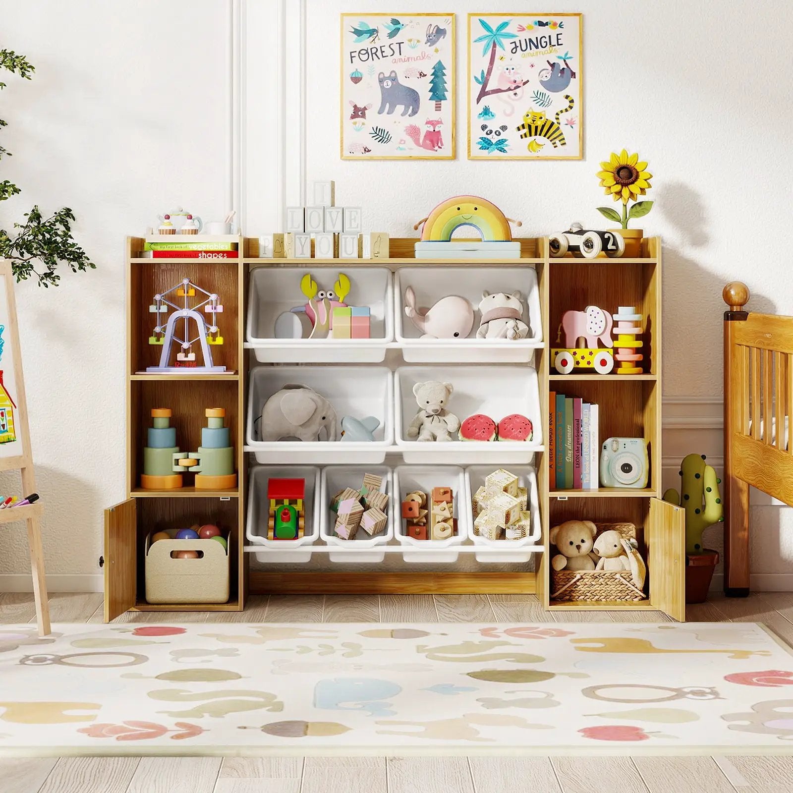 Kids Toy Storage and Bookshelf with Boxes and Open Shelves by DirectDeals
