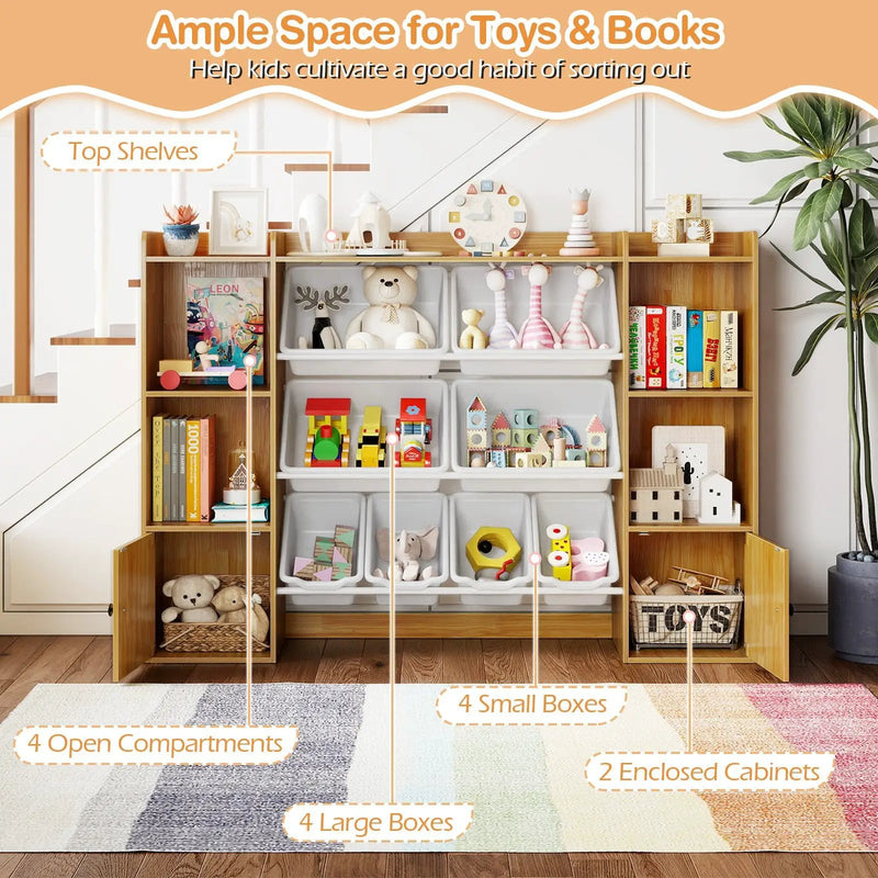 Kids Toy Storage and Bookshelf with Boxes and Open Shelves by DirectDeals