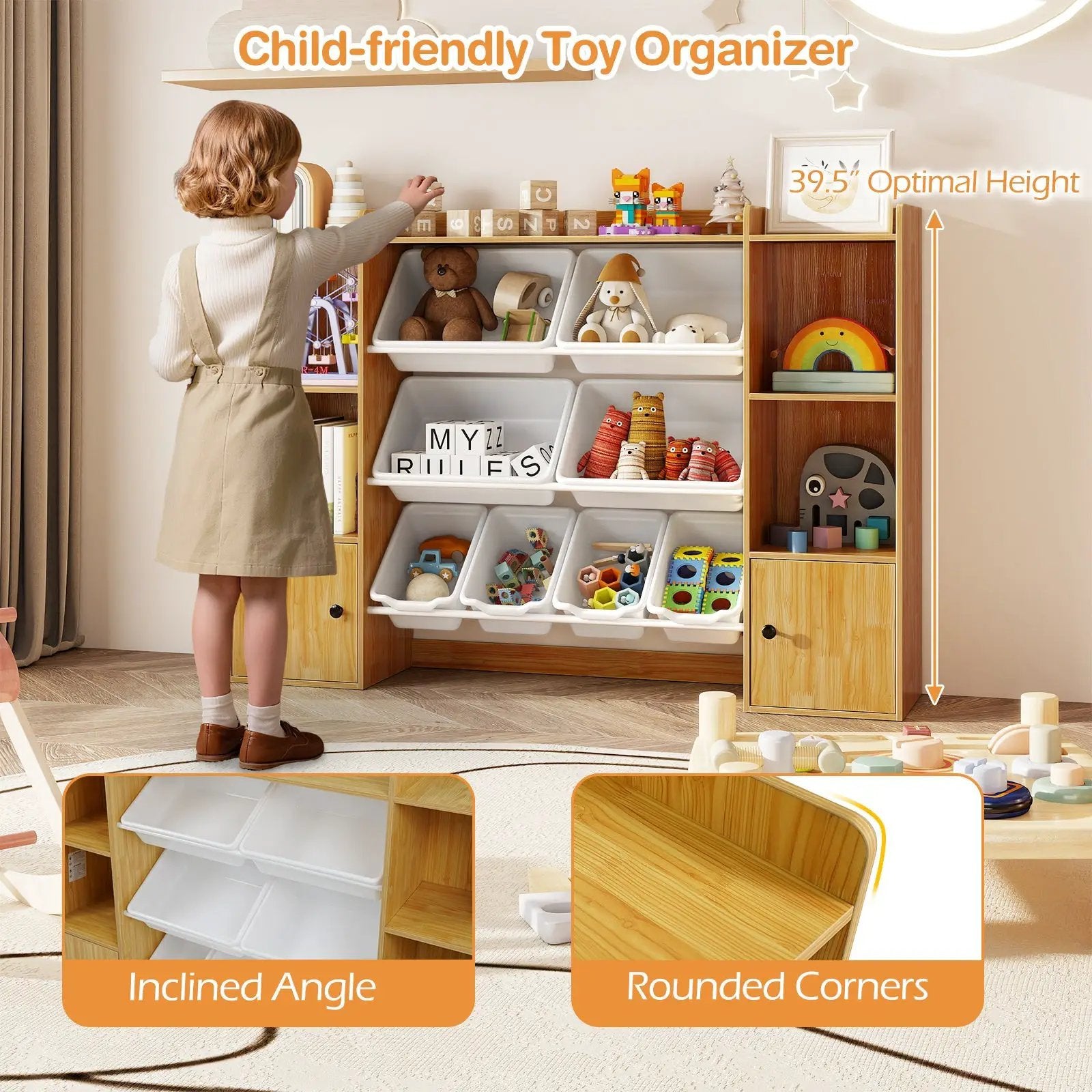 Kids Toy Storage and Bookshelf with Boxes and Open Shelves by DirectDeals