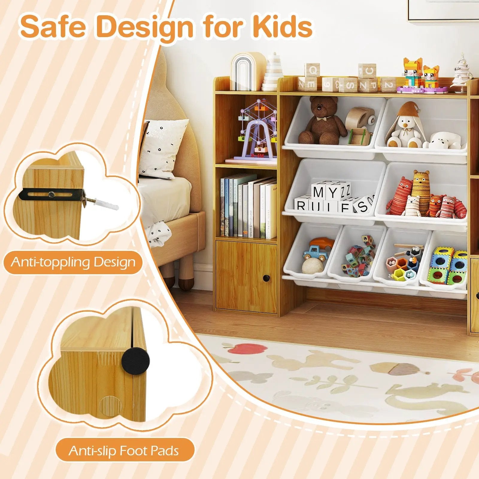 Kids Toy Storage and Bookshelf with Boxes and Open Shelves by DirectDeals