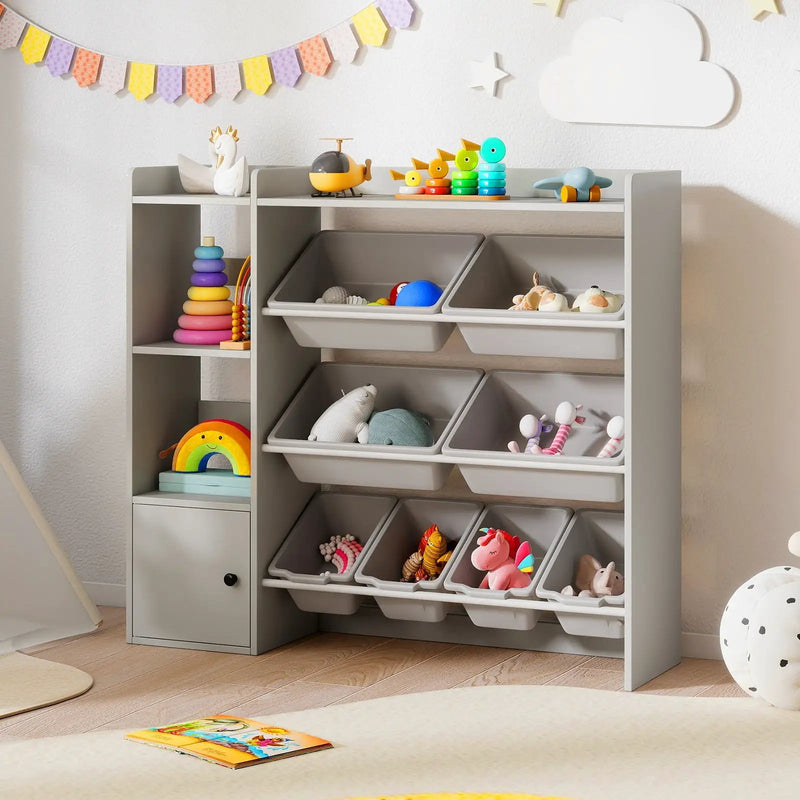 Kids Toy Storage and Bookshelf with Open Shelves and Single-door Cabinet by DirectDeals