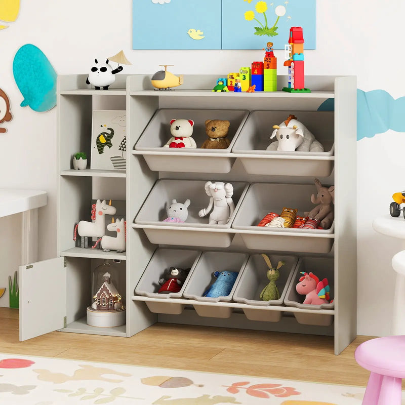 Kids Toy Storage and Bookshelf with Open Shelves and Single-door Cabinet by DirectDeals