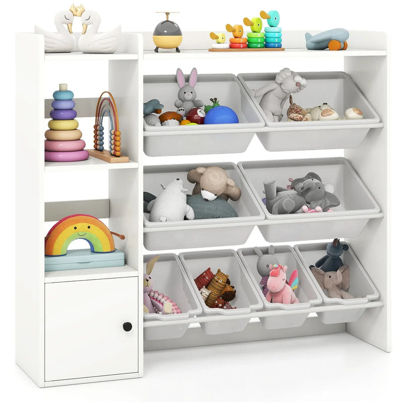 Kids Toy Storage and Bookshelf with Open Shelves and Single-door Cabinet by DirectDeals