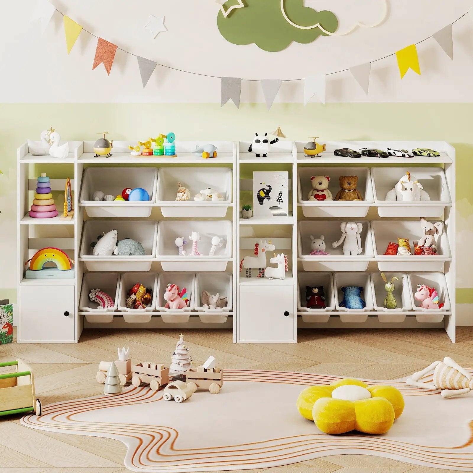 Kids Toy Storage and Bookshelf with Open Shelves and Single-door Cabinet by DirectDeals