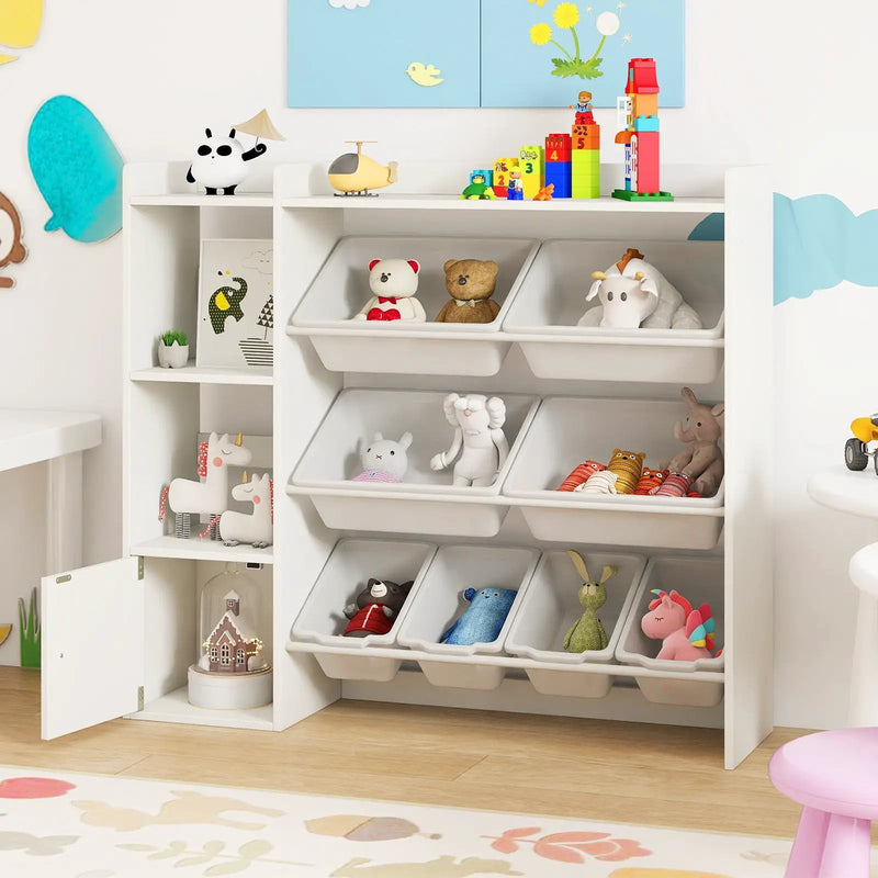 Kids Toy Storage and Bookshelf with Open Shelves and Single-door Cabinet by DirectDeals