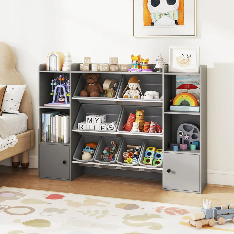 Kids Toy Storage and Bookshelf with Boxes and Open Shelves by DirectDeals