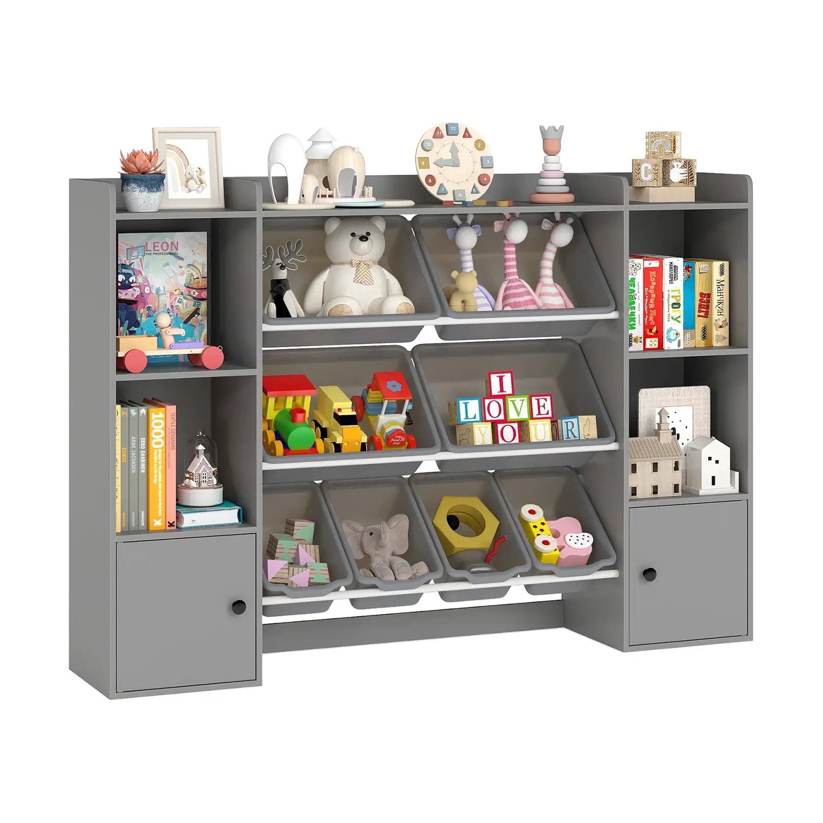 Kids Toy Storage and Bookshelf with Boxes and Open Shelves by DirectDeals