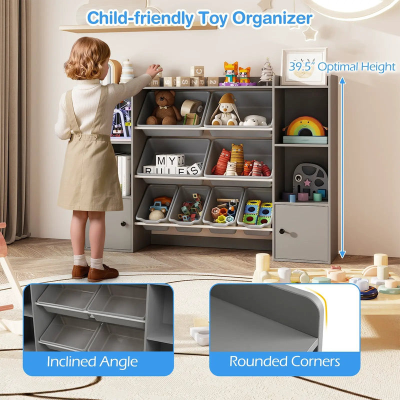 Kids Toy Storage and Bookshelf with Boxes and Open Shelves by DirectDeals