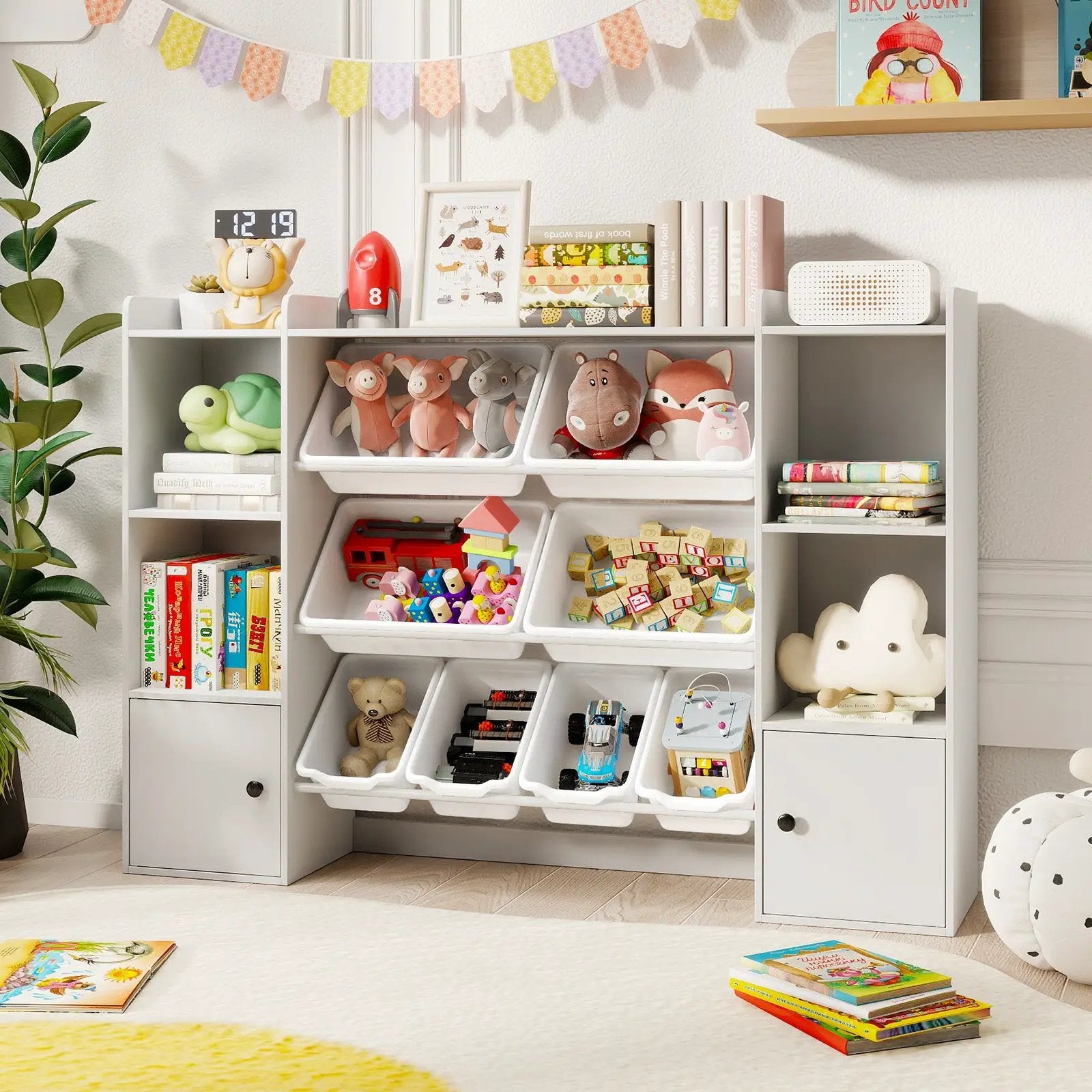 Kids Toy Storage and Bookshelf with Boxes and Open Shelves by DirectDeals